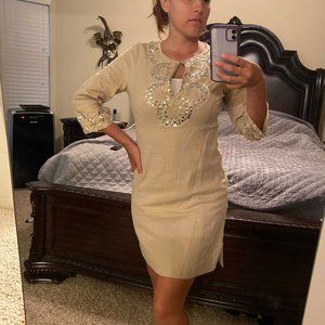GOING TO GOODWILL MAY 27 - Beautiful Khaki Beaded Dress - FREE SHIPPING